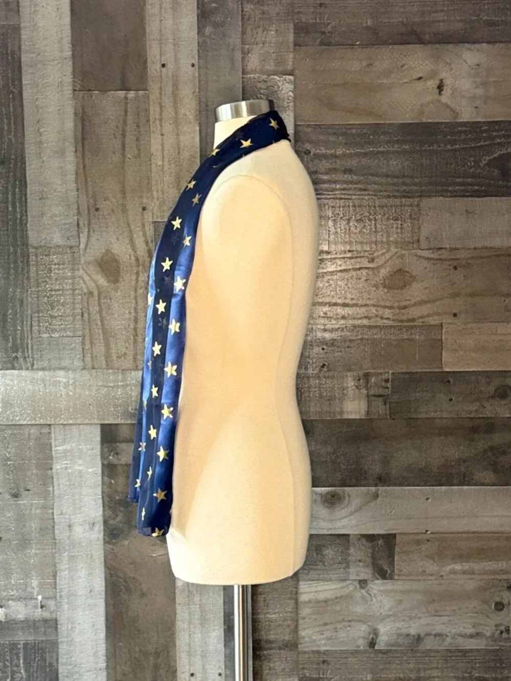 Navy sheer striped scarf gold stars Coastal Elegant vacation dark feminine party